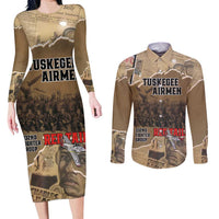 Tuskegee Airmen Tribute Couples Matching Long Sleeve Bodycon Dress and Long Sleeve Button Shirt Black History Air Force - Wonder Print Shop