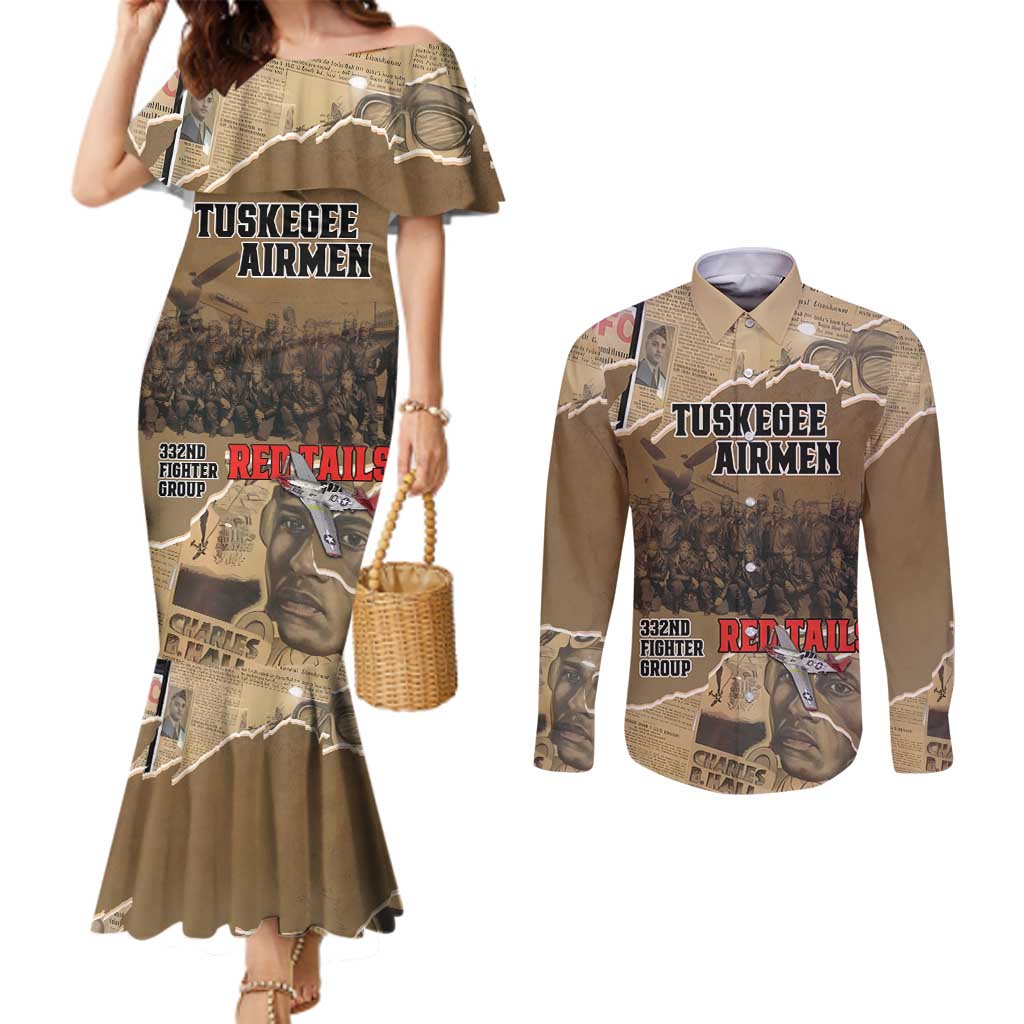 Tuskegee Airmen Tribute Couples Matching Mermaid Dress and Long Sleeve Button Shirt Black History Air Force - Wonder Print Shop