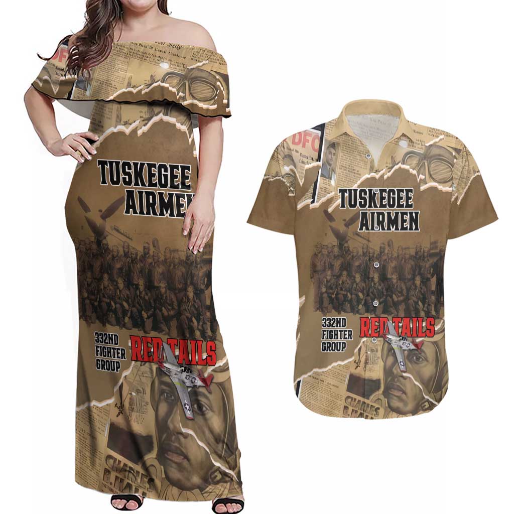Tuskegee Airmen Tribute Couples Matching Off Shoulder Maxi Dress and Hawaiian Shirt Black History Air Force - Wonder Print Shop