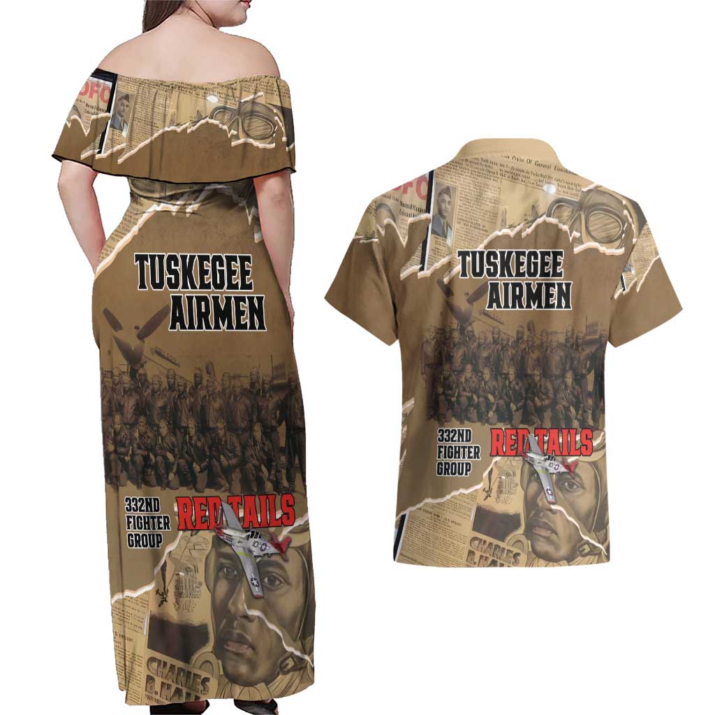 Tuskegee Airmen Tribute Couples Matching Off Shoulder Maxi Dress and Hawaiian Shirt Black History Air Force - Wonder Print Shop