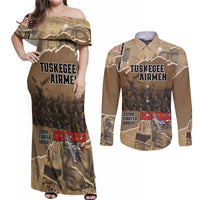 Tuskegee Airmen Tribute Couples Matching Off Shoulder Maxi Dress and Long Sleeve Button Shirt Black History Air Force - Wonder Print Shop