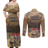 Tuskegee Airmen Tribute Couples Matching Off Shoulder Maxi Dress and Long Sleeve Button Shirt Black History Air Force - Wonder Print Shop