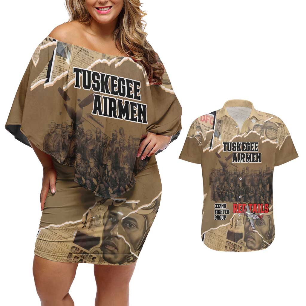 Tuskegee Airmen Tribute Couples Matching Off Shoulder Short Dress and Hawaiian Shirt Black History Air Force - Wonder Print Shop