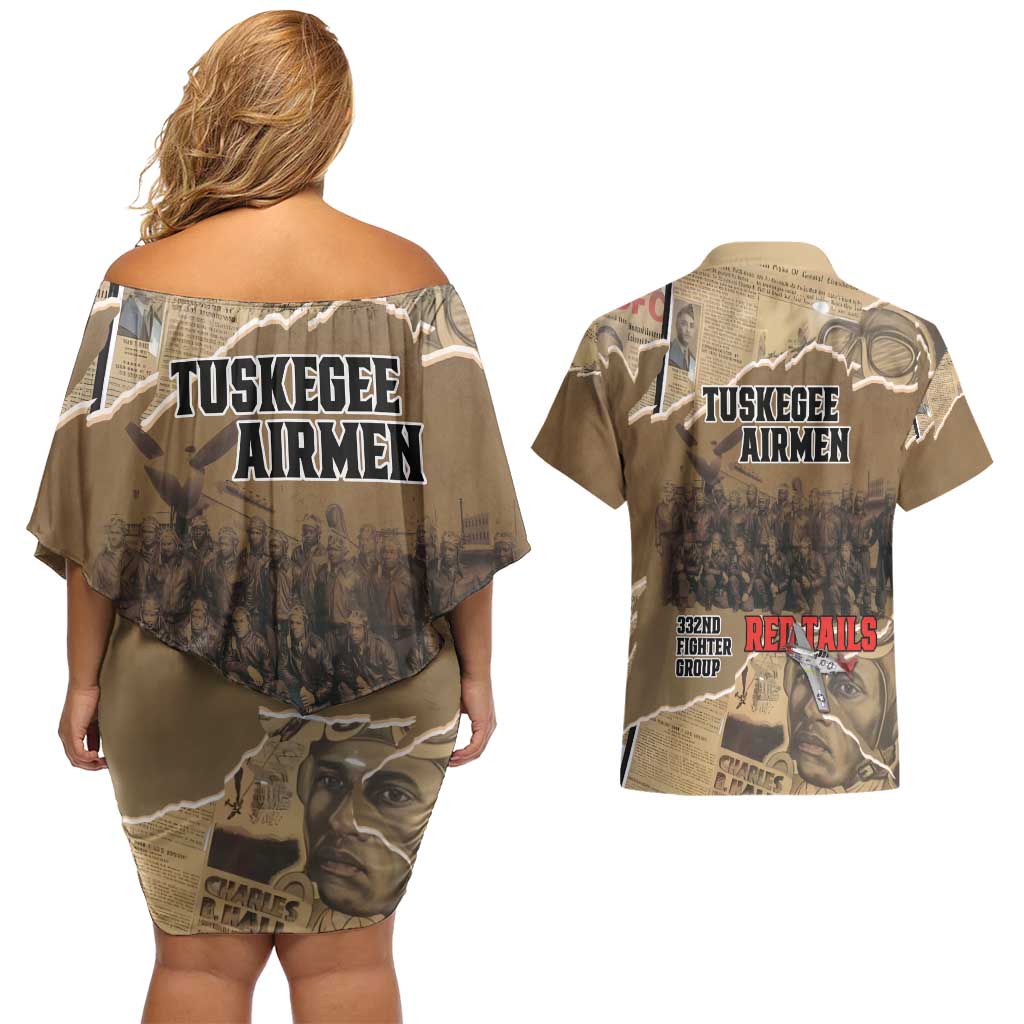 Tuskegee Airmen Tribute Couples Matching Off Shoulder Short Dress and Hawaiian Shirt Black History Air Force - Wonder Print Shop