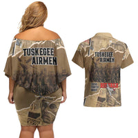 Tuskegee Airmen Tribute Couples Matching Off Shoulder Short Dress and Hawaiian Shirt Black History Air Force - Wonder Print Shop