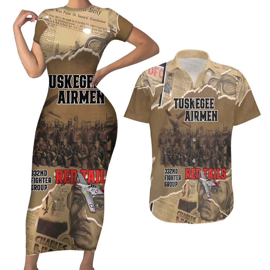 Tuskegee Airmen Tribute Couples Matching Short Sleeve Bodycon Dress and Hawaiian Shirt Black History Air Force - Wonder Print Shop