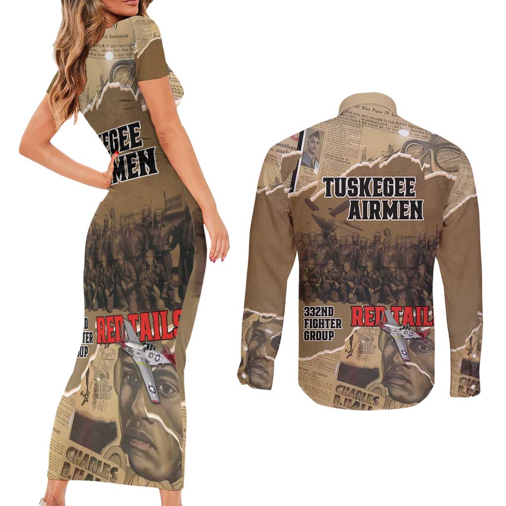 Tuskegee Airmen Tribute Couples Matching Short Sleeve Bodycon Dress and Long Sleeve Button Shirt Black History Air Force - Wonder Print Shop