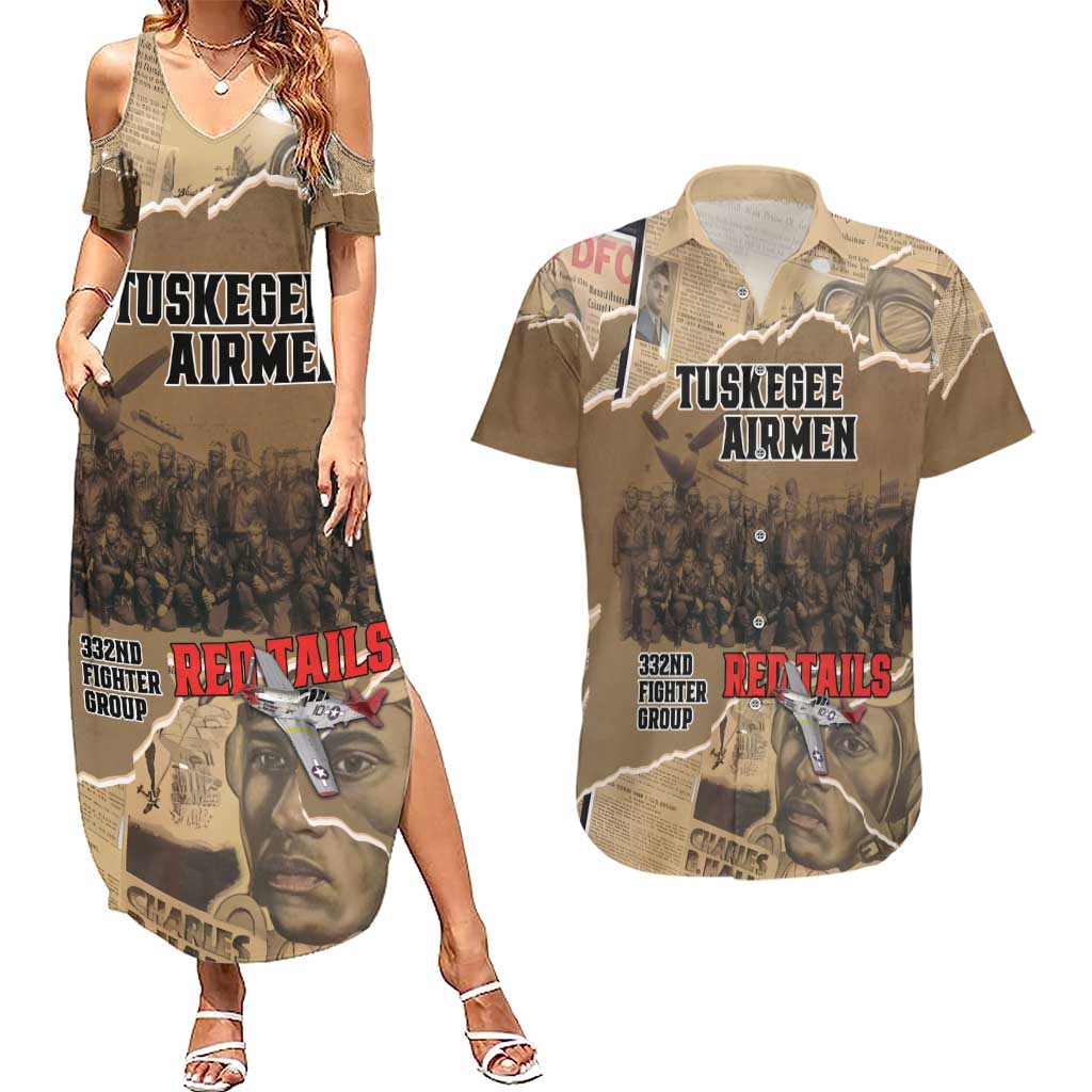 Tuskegee Airmen Tribute Couples Matching Summer Maxi Dress and Hawaiian Shirt Black History Air Force - Wonder Print Shop