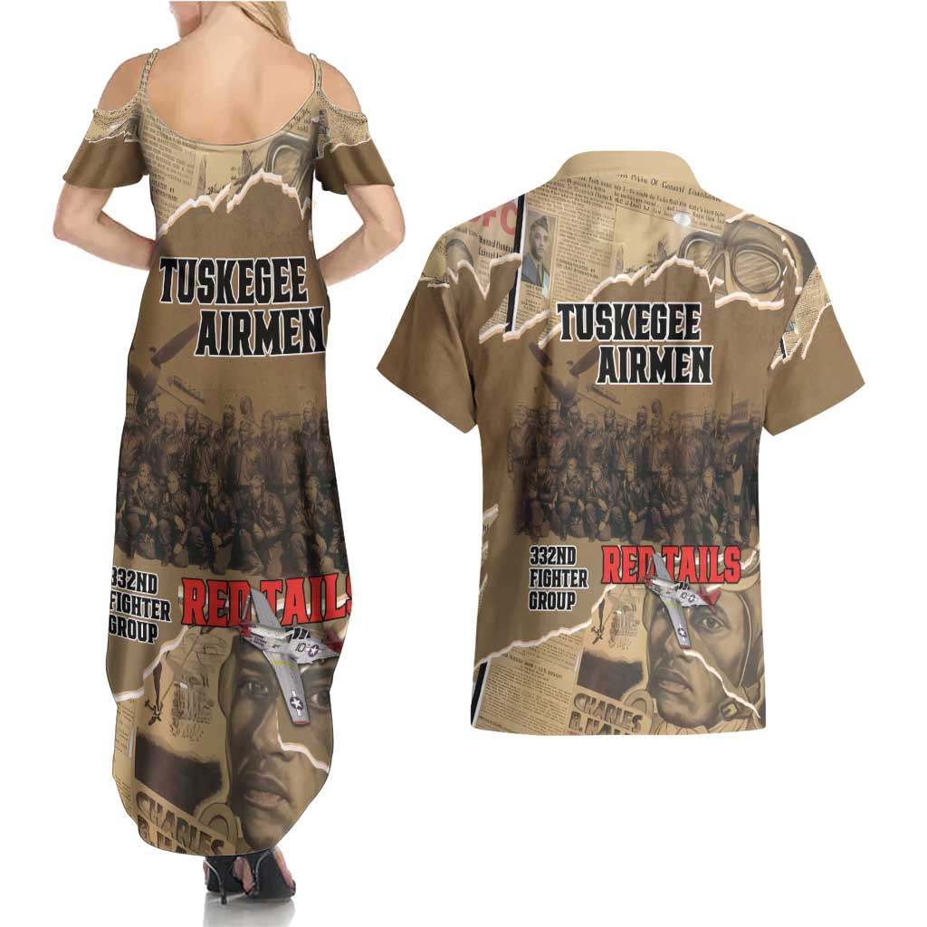 Tuskegee Airmen Tribute Couples Matching Summer Maxi Dress and Hawaiian Shirt Black History Air Force - Wonder Print Shop