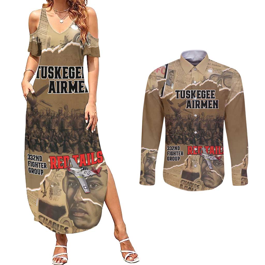 Tuskegee Airmen Tribute Couples Matching Summer Maxi Dress and Long Sleeve Button Shirt Black History Air Force - Wonder Print Shop