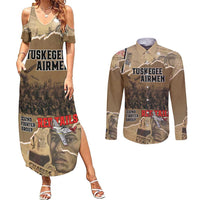 Tuskegee Airmen Tribute Couples Matching Summer Maxi Dress and Long Sleeve Button Shirt Black History Air Force - Wonder Print Shop