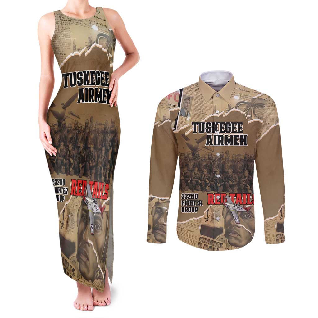 Tuskegee Airmen Tribute Couples Matching Tank Maxi Dress and Long Sleeve Button Shirt Black History Air Force - Wonder Print Shop