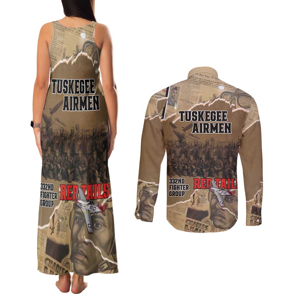 Tuskegee Airmen Tribute Couples Matching Tank Maxi Dress and Long Sleeve Button Shirt Black History Air Force - Wonder Print Shop