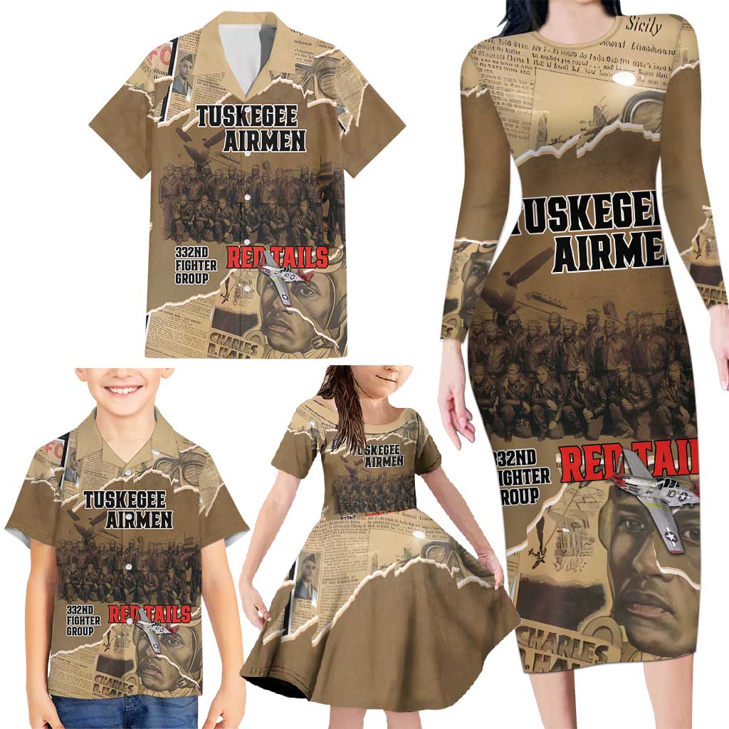Tuskegee Airmen Tribute Family Matching Long Sleeve Bodycon Dress and Hawaiian Shirt Black History Air Force - Wonder Print Shop
