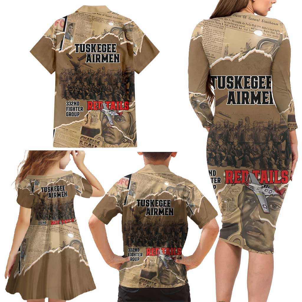 Tuskegee Airmen Tribute Family Matching Long Sleeve Bodycon Dress and Hawaiian Shirt Black History Air Force - Wonder Print Shop