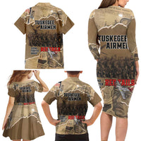 Tuskegee Airmen Tribute Family Matching Long Sleeve Bodycon Dress and Hawaiian Shirt Black History Air Force - Wonder Print Shop