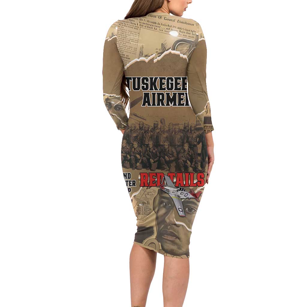 Tuskegee Airmen Tribute Family Matching Long Sleeve Bodycon Dress and Hawaiian Shirt Black History Air Force - Wonder Print Shop