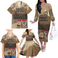 Tuskegee Airmen Tribute Family Matching Off The Shoulder Long Sleeve Dress and Hawaiian Shirt Black History Air Force - Wonder Print Shop