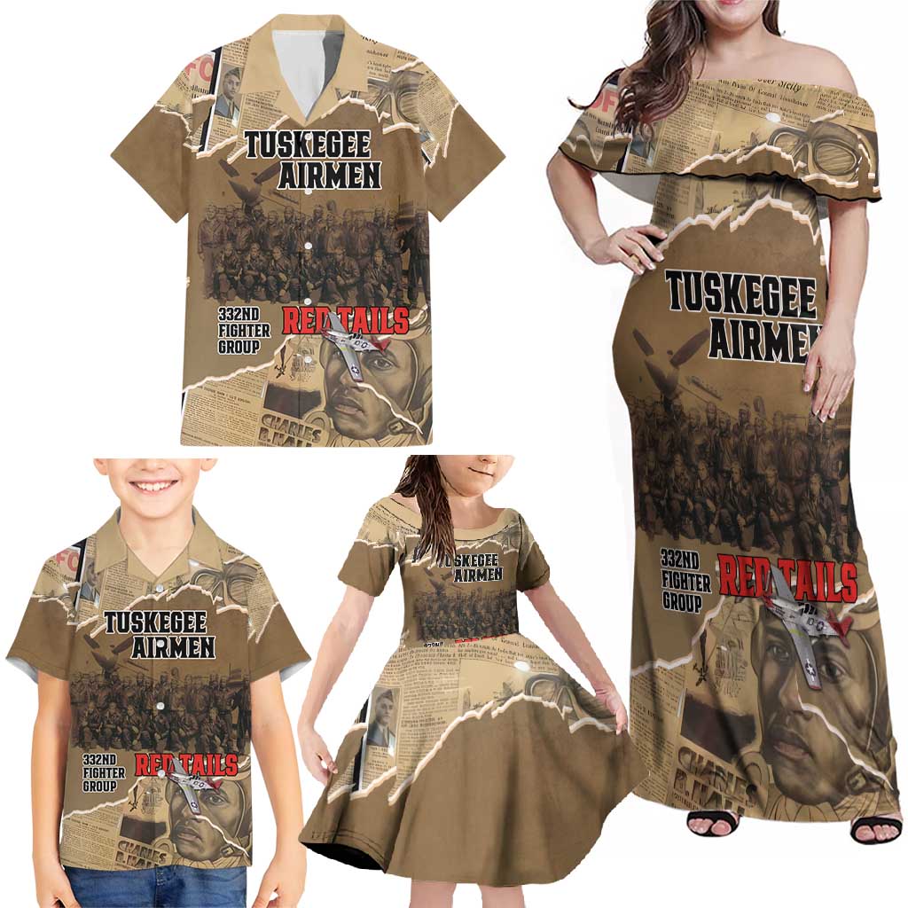Tuskegee Airmen Tribute Family Matching Off Shoulder Maxi Dress and Hawaiian Shirt Black History Air Force - Wonder Print Shop