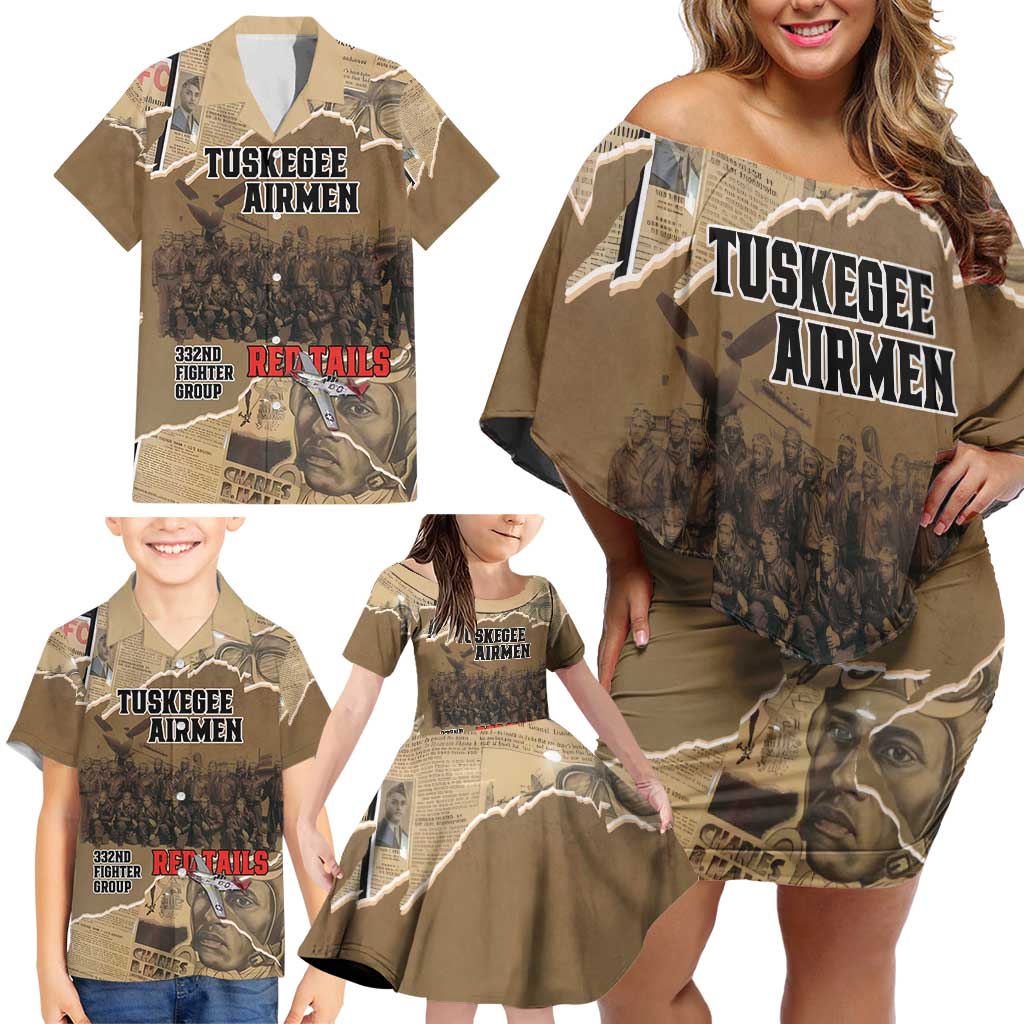 Tuskegee Airmen Tribute Family Matching Off Shoulder Short Dress and Hawaiian Shirt Black History Air Force - Wonder Print Shop