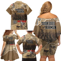 Tuskegee Airmen Tribute Family Matching Off Shoulder Short Dress and Hawaiian Shirt Black History Air Force - Wonder Print Shop