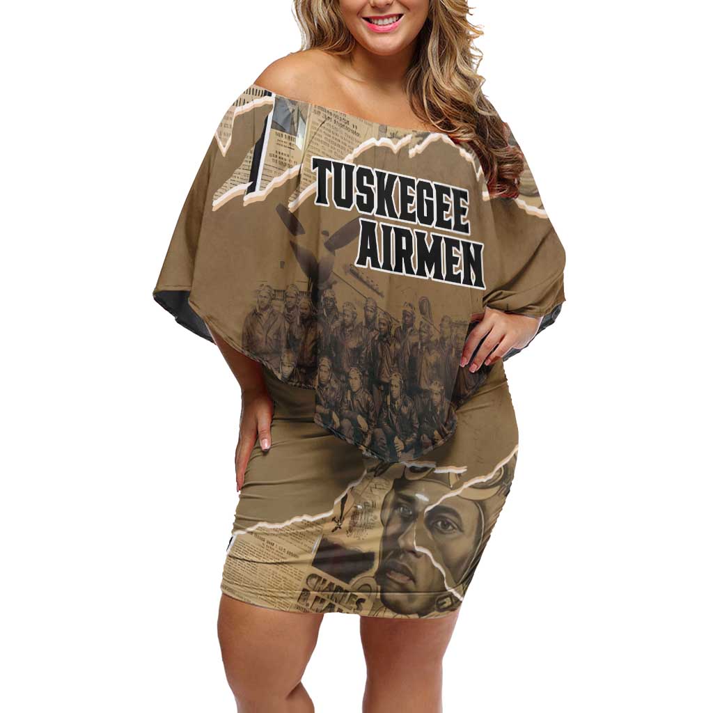 Tuskegee Airmen Tribute Family Matching Off Shoulder Short Dress and Hawaiian Shirt Black History Air Force - Wonder Print Shop