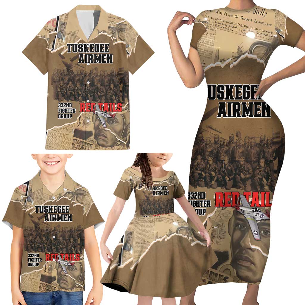 Tuskegee Airmen Tribute Family Matching Short Sleeve Bodycon Dress and Hawaiian Shirt Black History Air Force - Wonder Print Shop