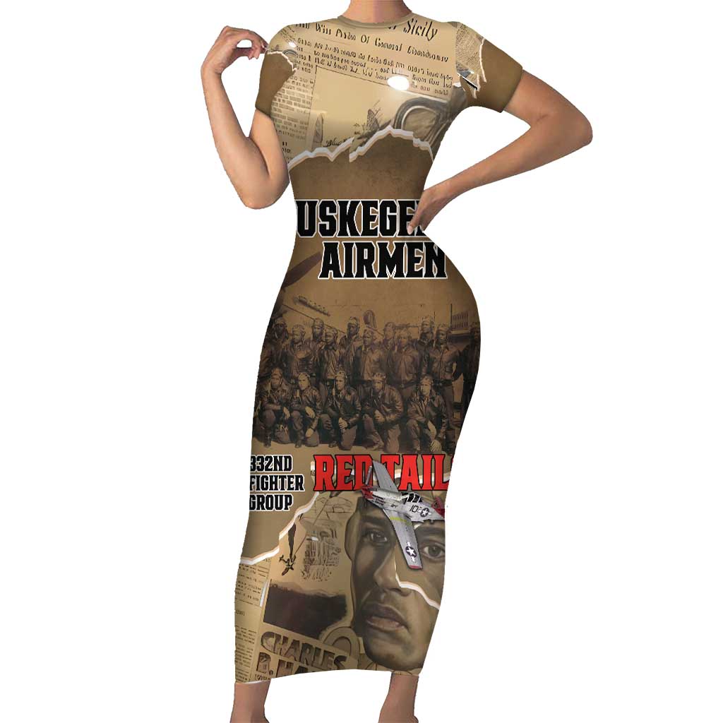 Tuskegee Airmen Tribute Family Matching Short Sleeve Bodycon Dress and Hawaiian Shirt Black History Air Force - Wonder Print Shop