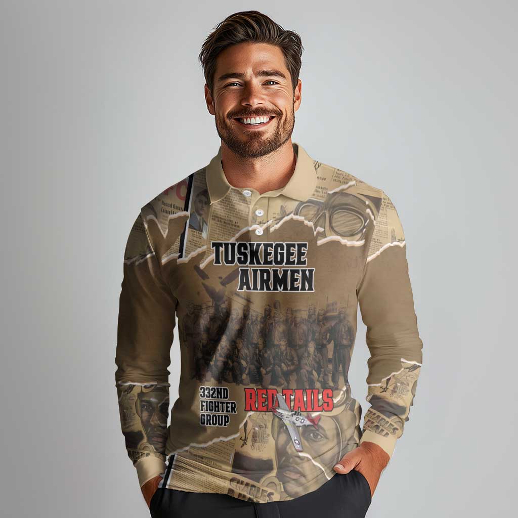 Tuskegee Airmen Tribute Long Sleeve Polo Shirt Black History Air Force - Wonder Print Shop