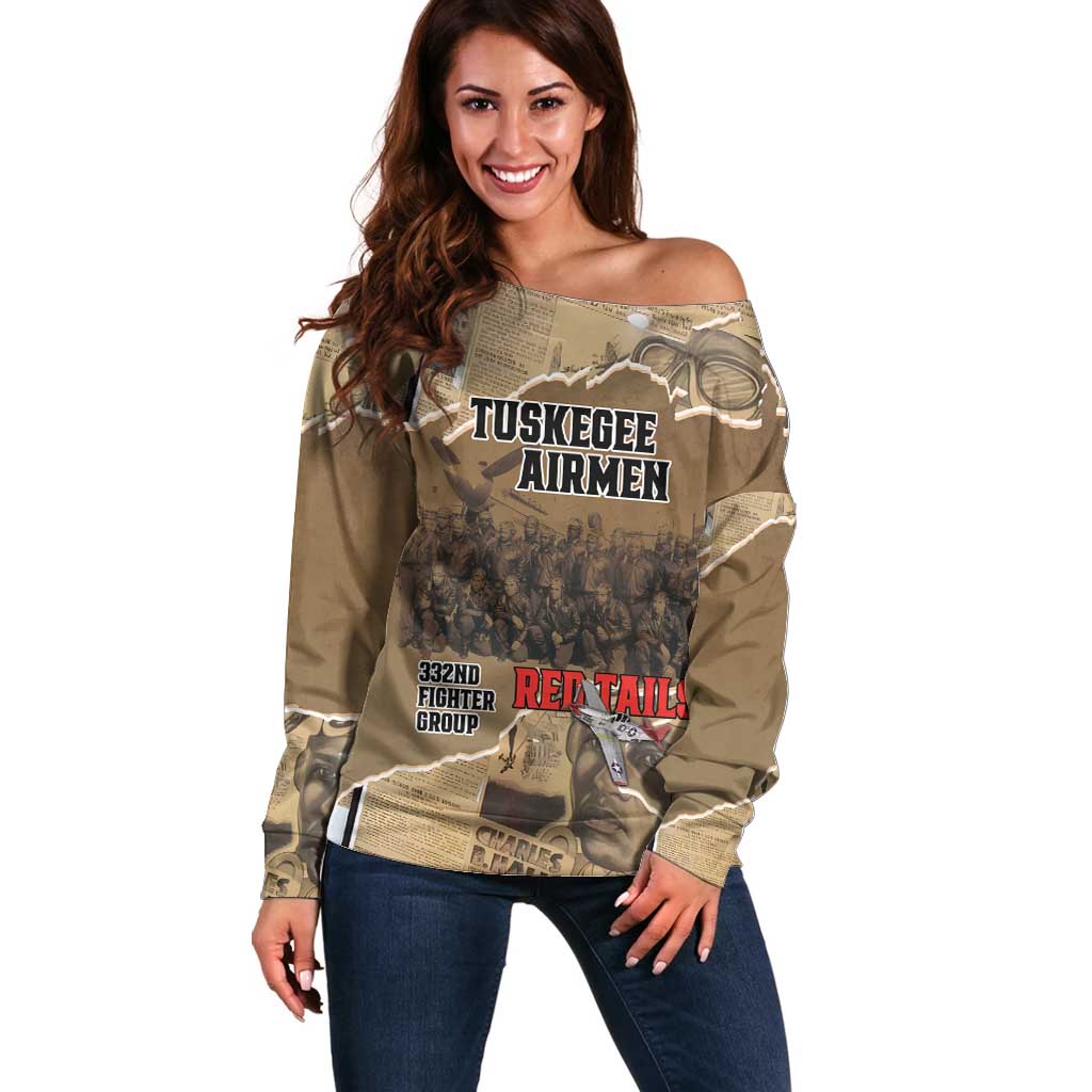 Tuskegee Airmen Tribute Off Shoulder Sweater Black History Air Force - Wonder Print Shop