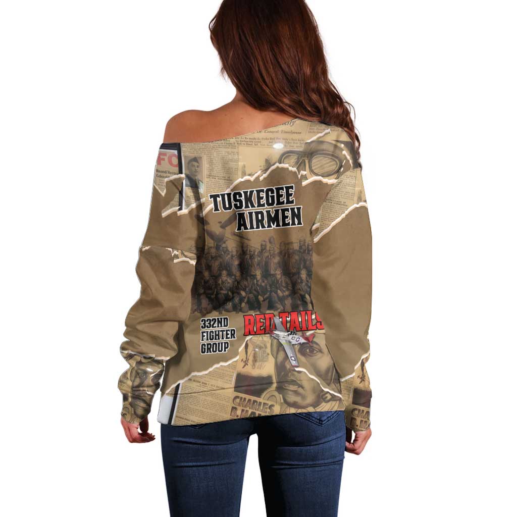 Tuskegee Airmen Tribute Off Shoulder Sweater Black History Air Force LT18
