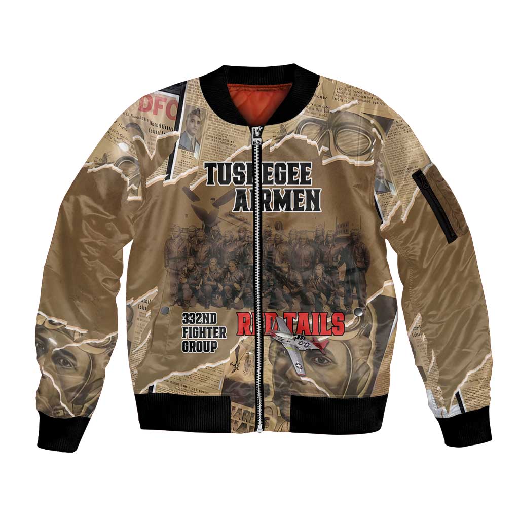 Tuskegee Airmen Tribute Sleeve Zip Bomber Jacket Black History Air Force - Wonder Print Shop