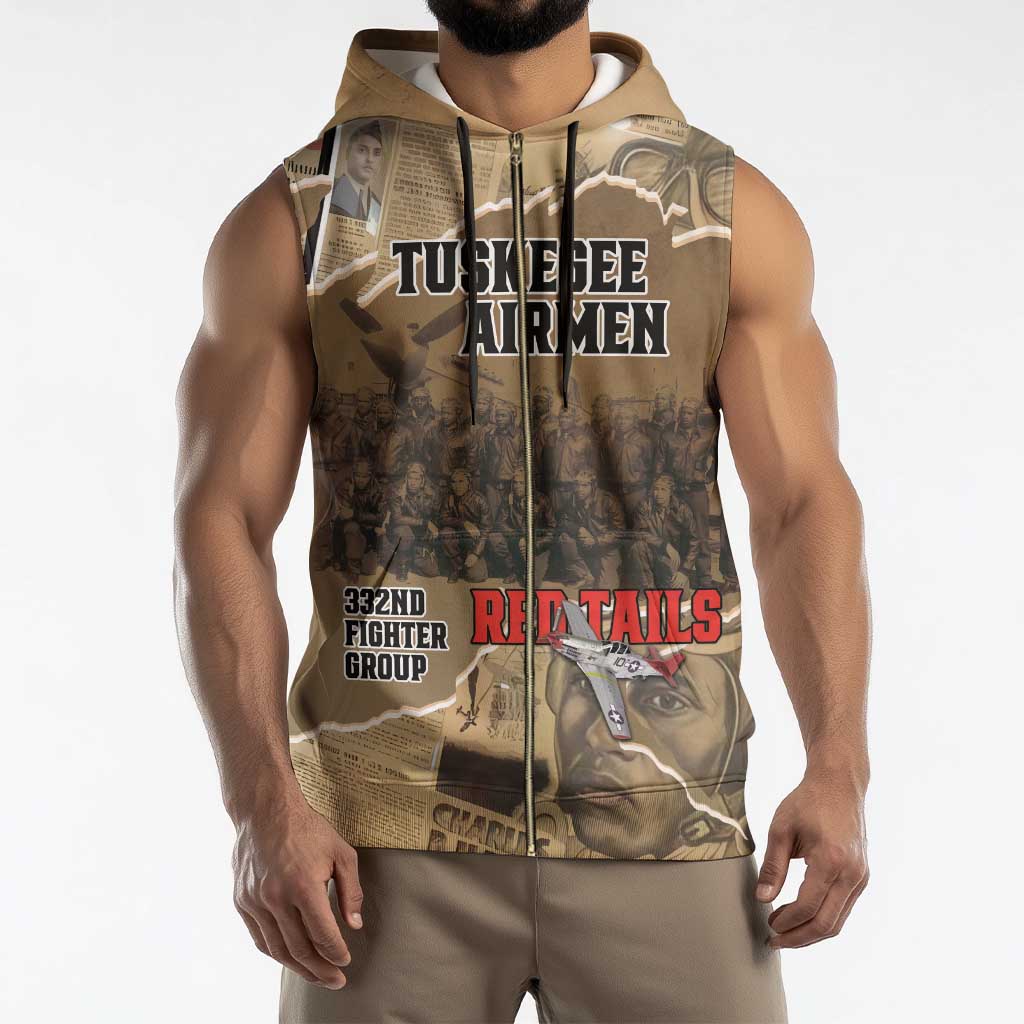 Tuskegee Airmen Tribute Sleeveless Zip Hoodie Black History Air Force - Wonder Print Shop