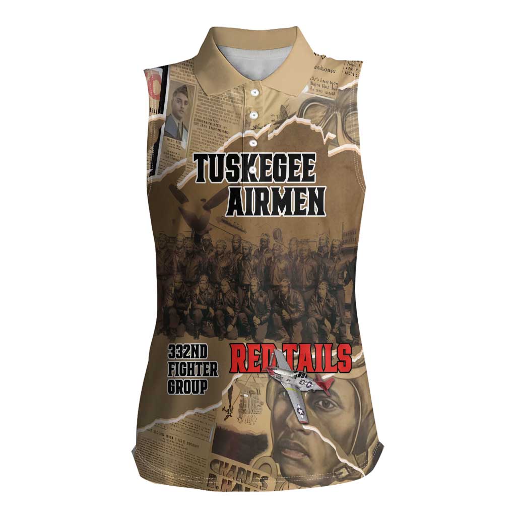 Tuskegee Airmen Tribute Women Sleeveless Polo Shirt Black History Air Force - Wonder Print Shop