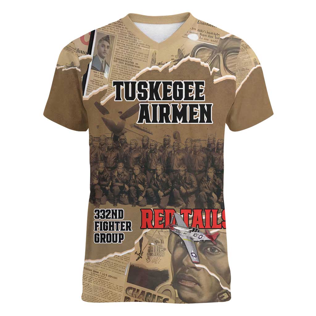 Tuskegee Airmen Tribute Women V-Neck T-Shirt Black History Air Force - Wonder Print Shop
