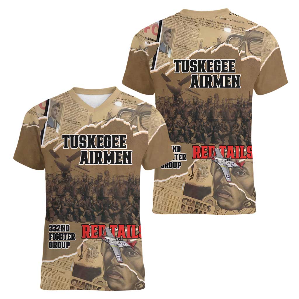 Tuskegee Airmen Tribute Women V-Neck T-Shirt Black History Air Force - Wonder Print Shop