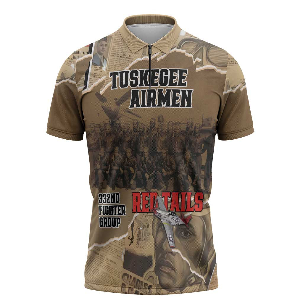 Tuskegee Airmen Tribute Zipper Polo Shirt Black History Air Force - Wonder Print Shop