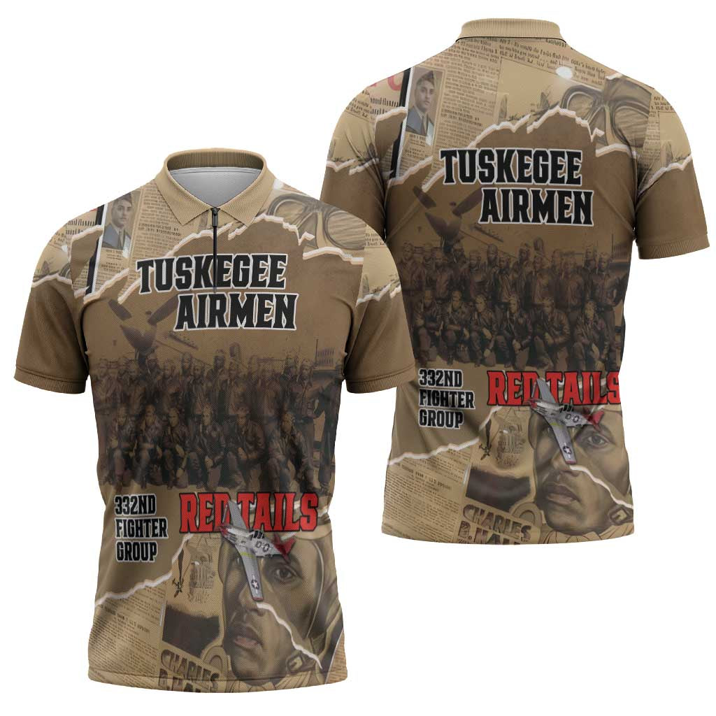 Tuskegee Airmen Tribute Zipper Polo Shirt Black History Air Force - Wonder Print Shop