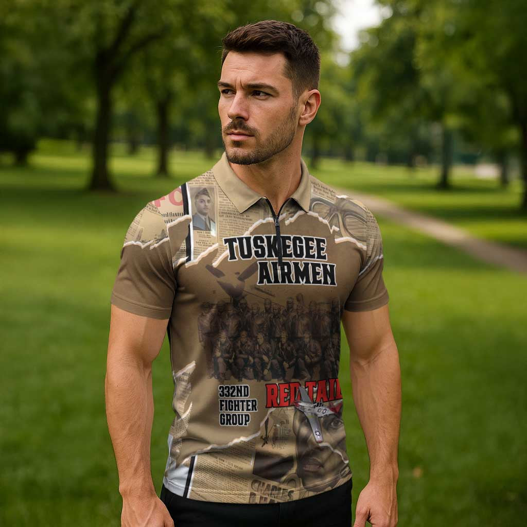 Tuskegee Airmen Tribute Zipper Polo Shirt Black History Air Force - Wonder Print Shop