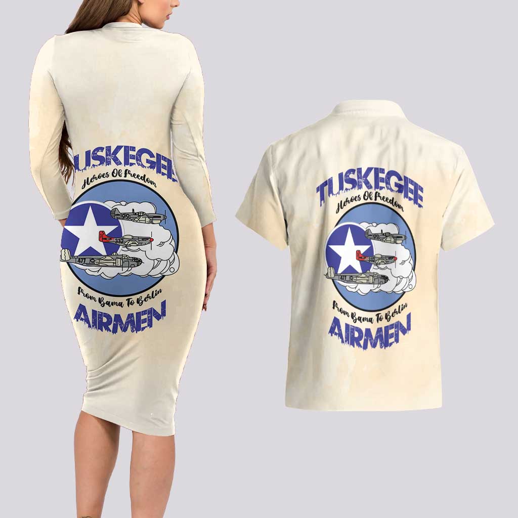 Tuskegee Airmen Red Tails Couples Matching Long Sleeve Bodycon Dress and Hawaiian Shirt Heroes Of Freedom - Wonder Print Shop