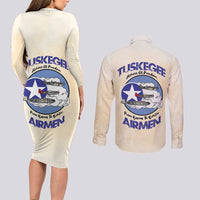 Tuskegee Airmen Red Tails Couples Matching Long Sleeve Bodycon Dress and Long Sleeve Button Shirt Heroes Of Freedom - Wonder Print Shop
