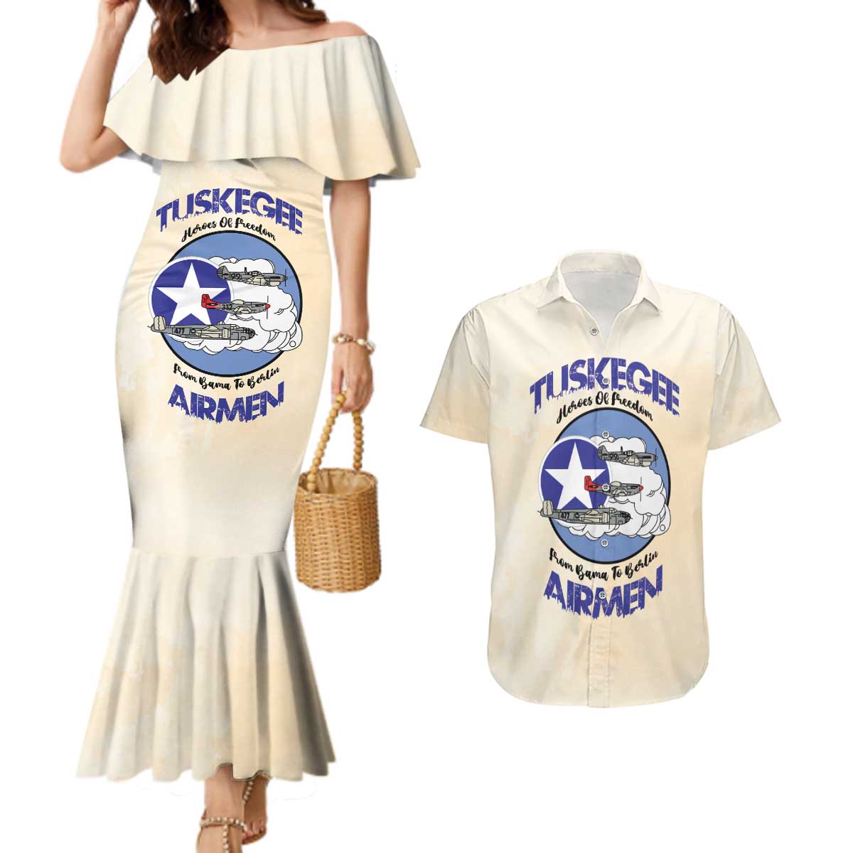 Tuskegee Airmen Red Tails Couples Matching Mermaid Dress and Hawaiian Shirt Heroes Of Freedom - Wonder Print Shop