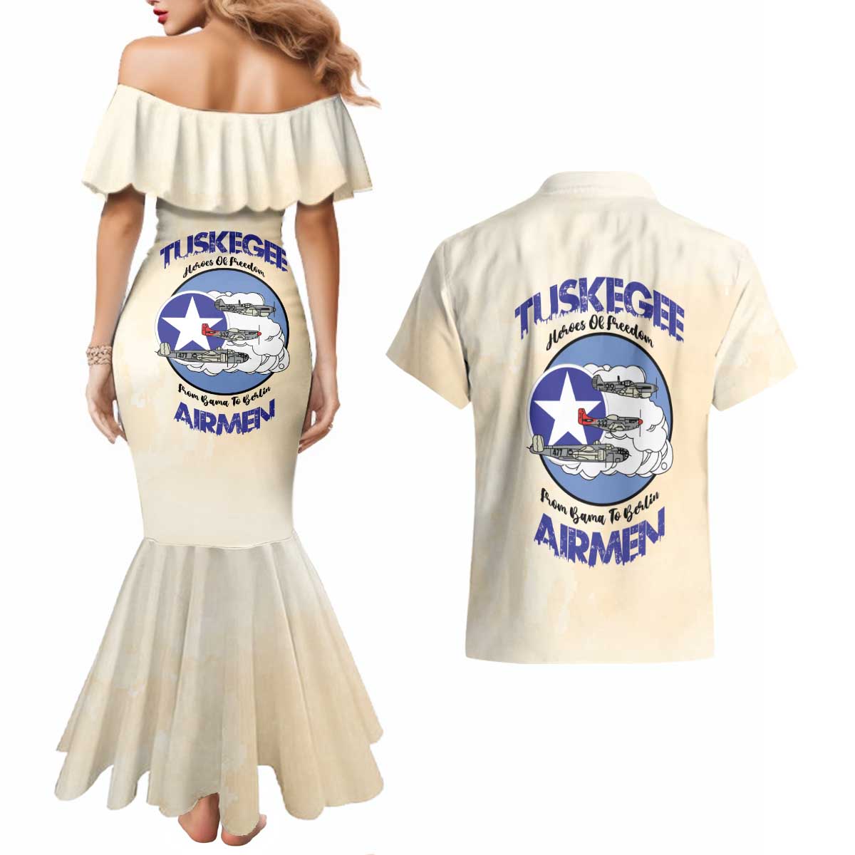 Tuskegee Airmen Red Tails Couples Matching Mermaid Dress and Hawaiian Shirt Heroes Of Freedom - Wonder Print Shop