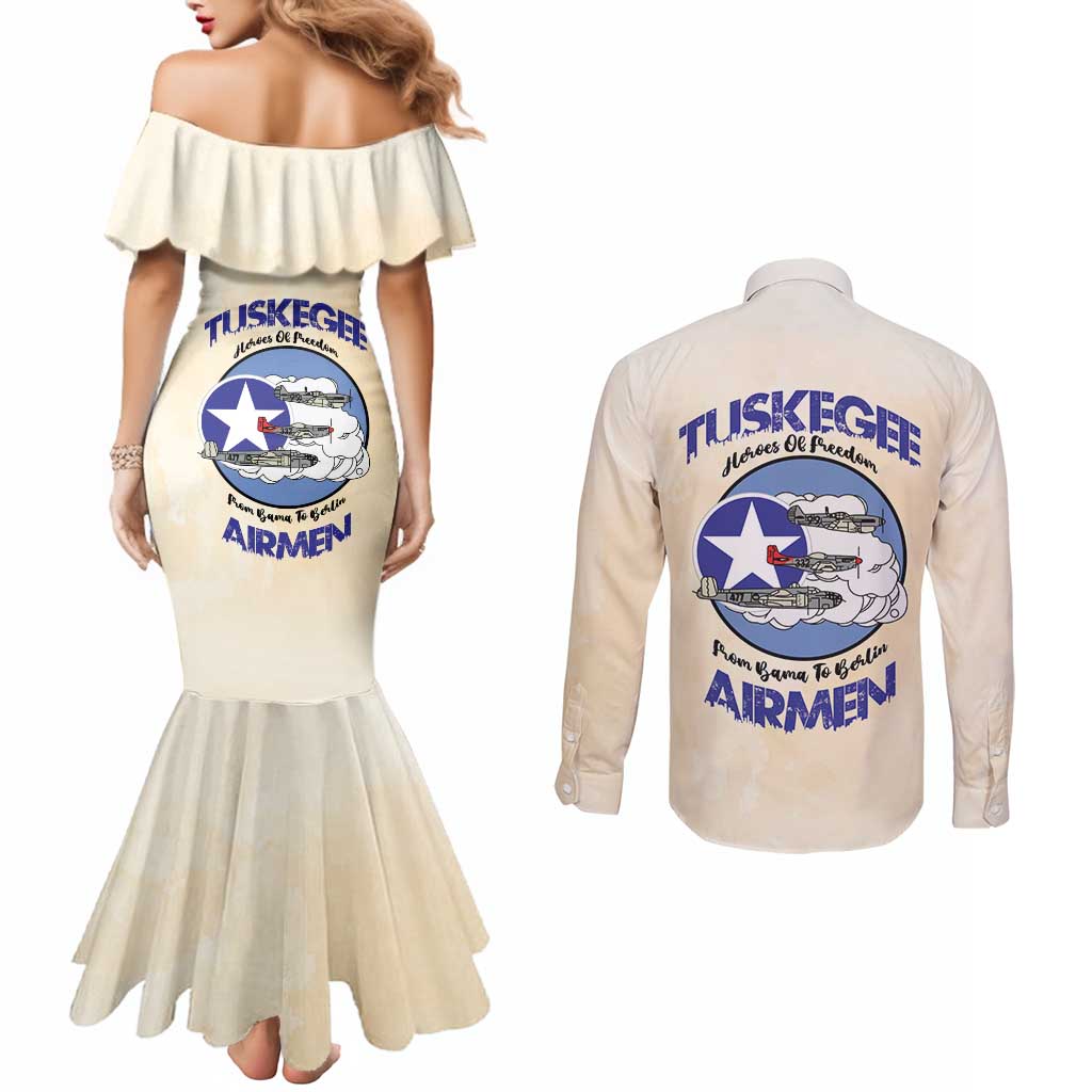 Tuskegee Airmen Red Tails Couples Matching Mermaid Dress and Long Sleeve Button Shirt Heroes Of Freedom - Wonder Print Shop