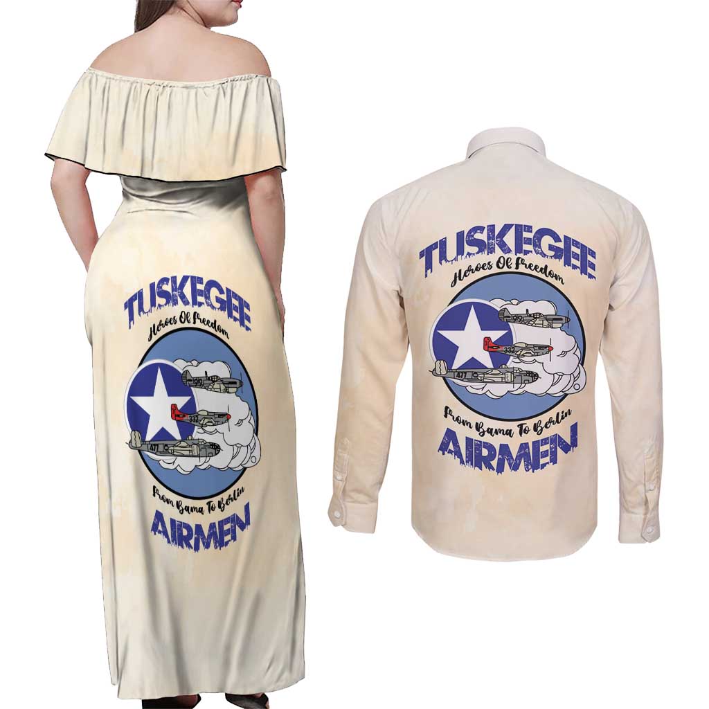 Tuskegee Airmen Red Tails Couples Matching Off Shoulder Maxi Dress and Long Sleeve Button Shirt Heroes Of Freedom - Wonder Print Shop
