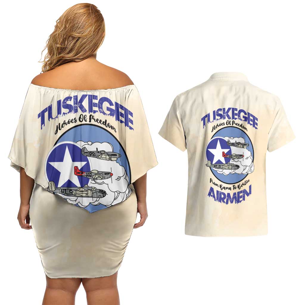 Tuskegee Airmen Red Tails Couples Matching Off Shoulder Short Dress and Hawaiian Shirt Heroes Of Freedom - Wonder Print Shop