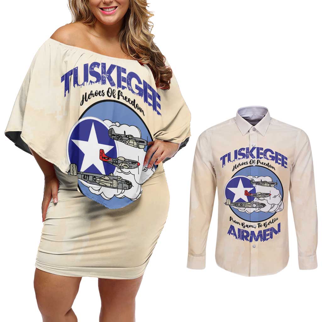 Tuskegee Airmen Red Tails Couples Matching Off Shoulder Short Dress and Long Sleeve Button Shirt Heroes Of Freedom - Wonder Print Shop