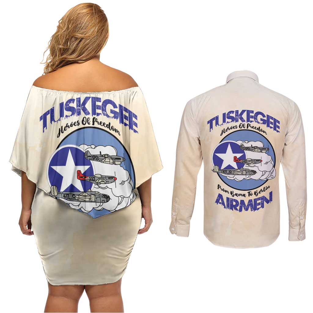 Tuskegee Airmen Red Tails Couples Matching Off Shoulder Short Dress and Long Sleeve Button Shirt Heroes Of Freedom - Wonder Print Shop