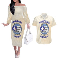 Tuskegee Airmen Red Tails Couples Matching Off The Shoulder Long Sleeve Dress and Hawaiian Shirt Heroes Of Freedom - Wonder Print Shop