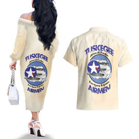 Tuskegee Airmen Red Tails Couples Matching Off The Shoulder Long Sleeve Dress and Hawaiian Shirt Heroes Of Freedom - Wonder Print Shop